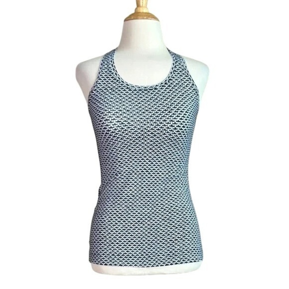 LULULEMON Size 2 Black White Print Cool Racerback II‎ Tank Athletic Activewear